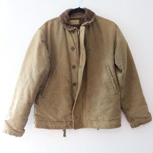 Vintage 40s US Navy N-1 Deck Jacket Alpaca Lined Tan Khaki Brown Size 40 WWII